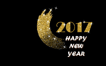 2017 Happy New Year Gold Design with Glitter Stroke Brush on a Black Background