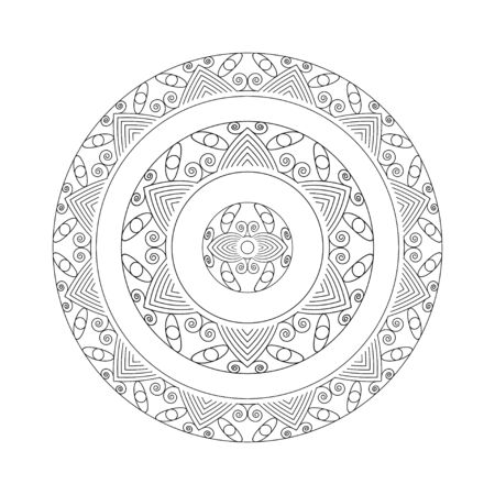 Outline Mandala, decorative round ornament for coloring . Anti-stress therapy pattern. Design element for logo, meditation poster, banner, card. Vector illustration.のイラスト素材