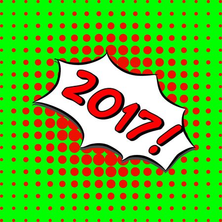 2017 - Comic Text, Pop Art style. Free handdrawn typography lettering with green and red dotted halftone background. Vector illustration of text message.のイラスト素材