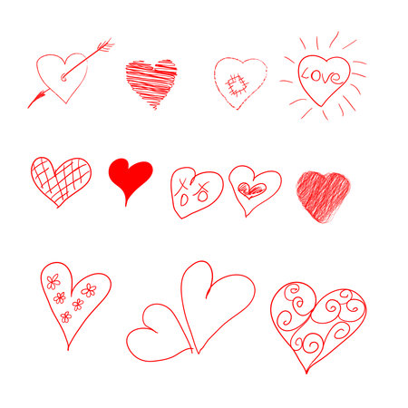 Hand drawn set of hearts. Vector illustration for Valentines day. Elements for design, webのイラスト素材