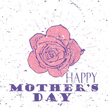 Happy Mothers Day concept with pink rose flower and Lettering Typography with burst on a Old Textured Background.のイラスト素材