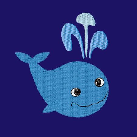 Whale patch embroidery, vector illustration of sea animal, cute character of underwater life, decorative element for baby, children clothes, thingsの写真素材