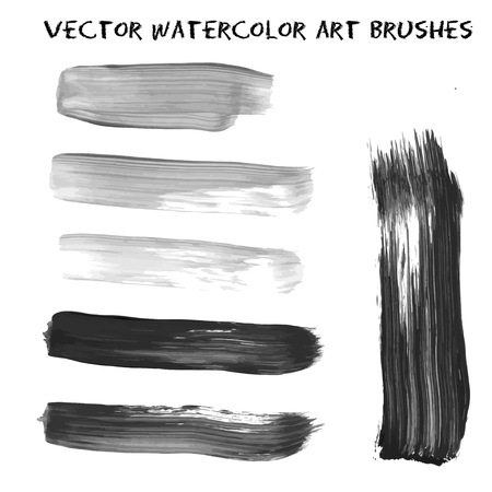 Set of grey and black watercolor paint, ink, grunge, dirty brush strokes. Vector illustration for art design prints, lables, banner, creating texturesのイラスト素材
