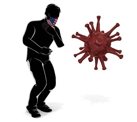 3D illustration. A person wearing an America flag mask. Get sick. Symptoms.の写真素材