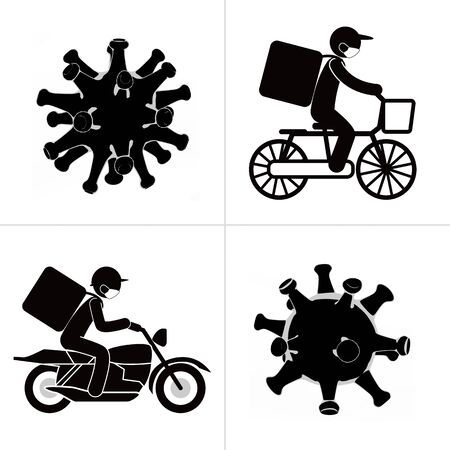 Deliver food by motorcycle. Delivery part-time job. Coronavirusの写真素材