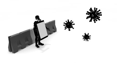 Virus attack. Stop progress. Prevent with protective clothing. 3D renderingの写真素材