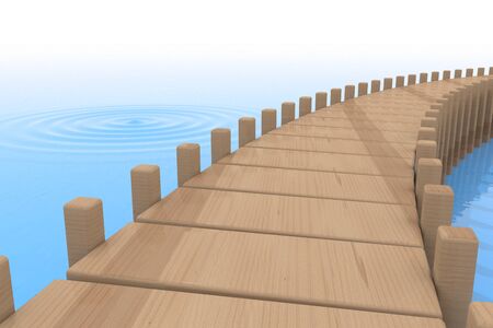 Lake bridge. Long pier. Water ripples. 3D illustrationの写真素材