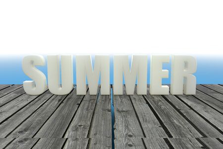 The character SUMMER. Pier and water surface. 3D illustrationの写真素材