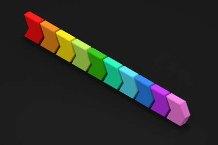 10 different colors. 10 parts. Colorful colors. isometric. A three-dimensional object. Line up in the same direction. 3D renderingの写真素材