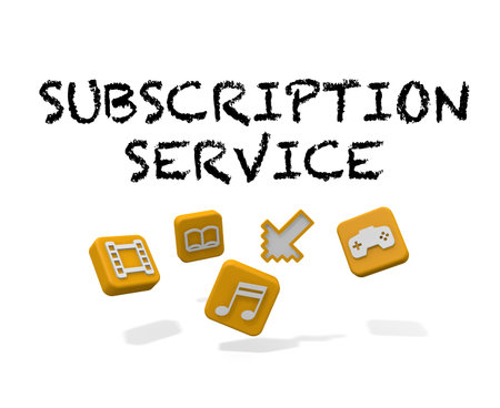 Register for a subscription service. Flat-rate business model. application. 3D rendering