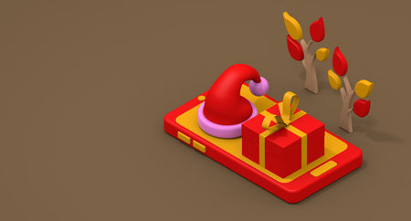 Christmas gift concept. Shop on your smartphone. Christmas image. 3D rendering