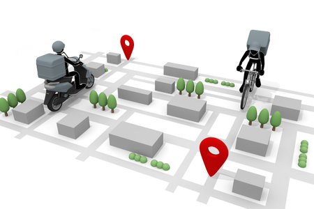 Smartphone and delivery app. Deliver food. Display your destination on the map. Make money with...