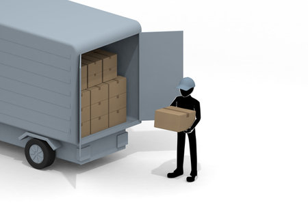Delivery truck. Transportation cars and people. Place your luggage on the trolley. Carry luggage by...