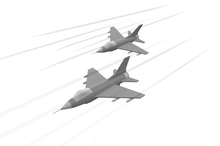 A fighter jet flying in the sky. protect the country 2 planes. Air Force. 3D renderingの写真素材