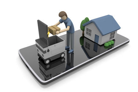 Control with your smartphone. delivery service. Ship your parcel. Have them come and pick you up automatically. Athletic service. 3D renderingの写真素材