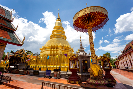 the temple Wat Phra That Haripunchai in Lamphunの写真素材