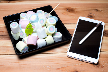 Phone and marshmallowの写真素材