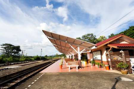 Rural train station at Maemo , thailandの写真素材