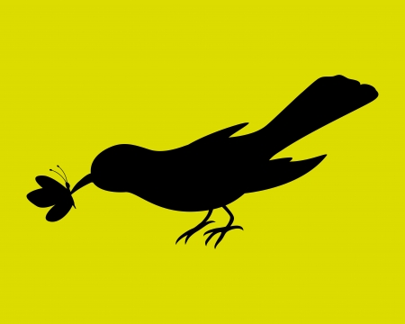 Bird eating butterfly のイラスト素材