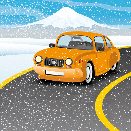 Orange car on the road.のイラスト素材