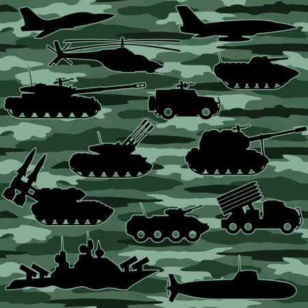 Seamless background. Military equipment.のイラスト素材