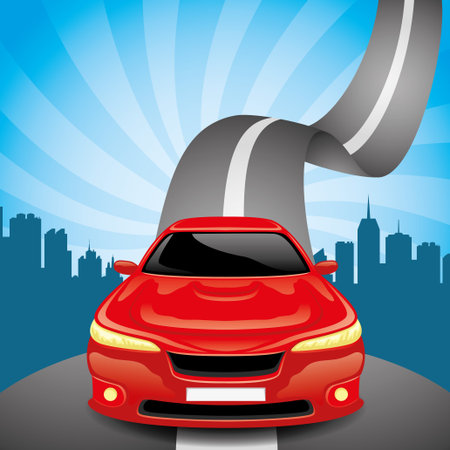 Red car on the road.のイラスト素材