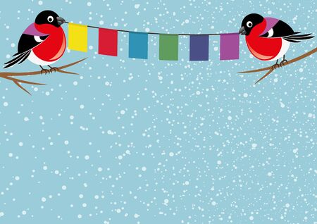 Bullfinches and flags background with space for text.のイラスト素材