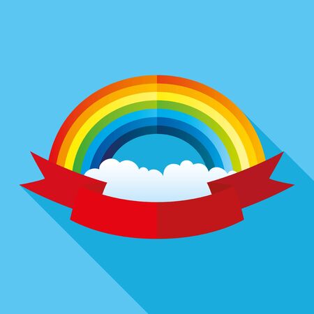 Rainbow and red ribbon background with space for text.のイラスト素材