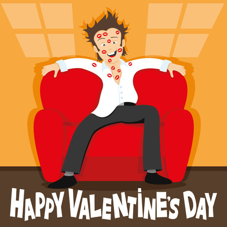 Happy man with lipstick on his face.のイラスト素材