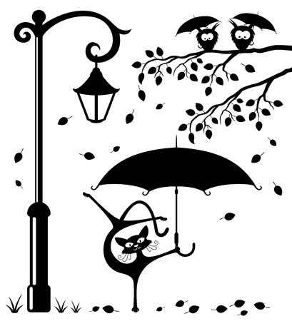 Funny cat with an umbrella.のイラスト素材