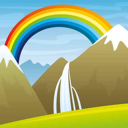 Mountains and a waterfall.のイラスト素材