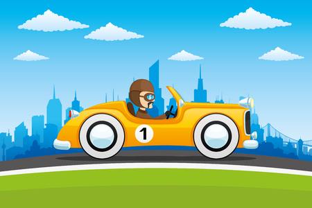 Yellow retro car.のイラスト素材