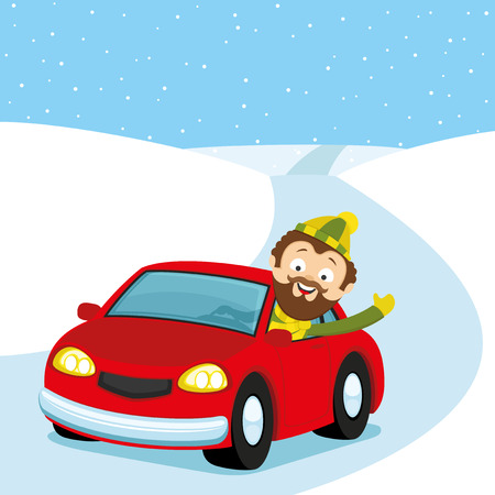 Red car on the road.のイラスト素材