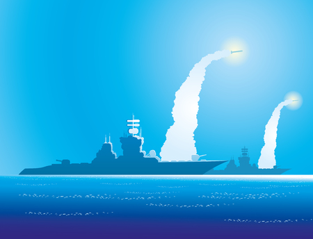Warships in the sea.のイラスト素材
