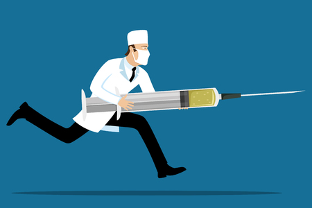 Doctor with a syringe in his hands.のイラスト素材