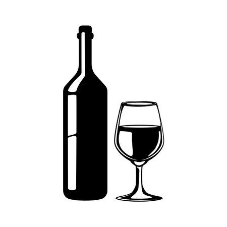 A bottle and a glass of wine.のイラスト素材