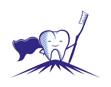 Healthy and gleeful tooth with a toothbrush.のイラスト素材