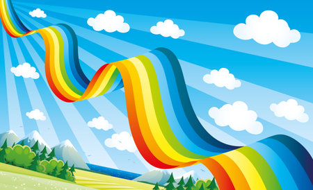 Rainbow in the blue sky.のイラスト素材
