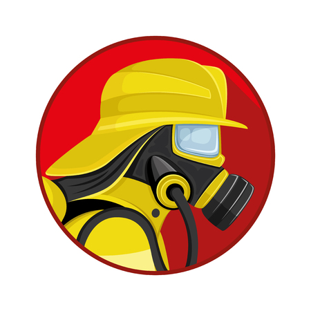 Man in gas mask and yellow helmet.のイラスト素材