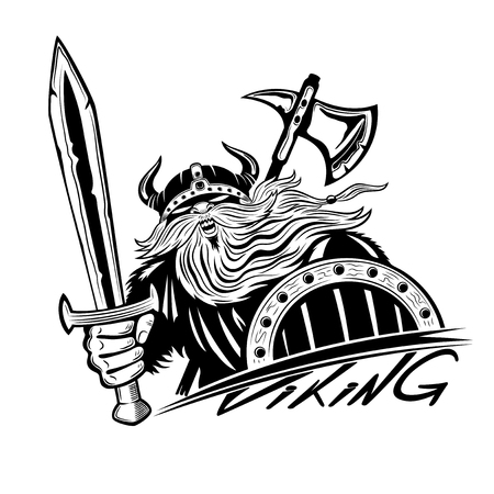 Viking with sword and shield on white background.のイラスト素材