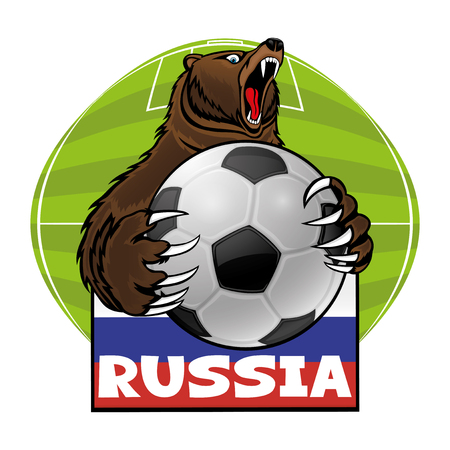 Bear with a soccer ball and the flag of Russia.のイラスト素材