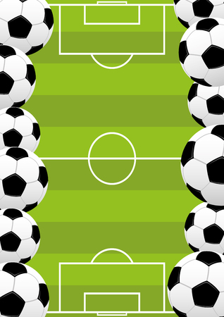 Leather soccer balls and a green soccer field.のイラスト素材