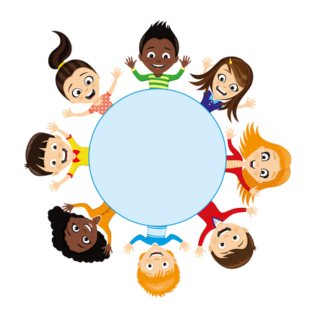 Cheerful children around a blue background.のイラスト素材