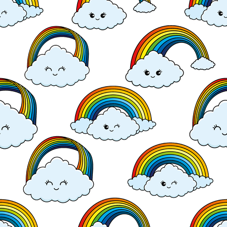 Seamless pattern with clouds and a rainbow.のイラスト素材