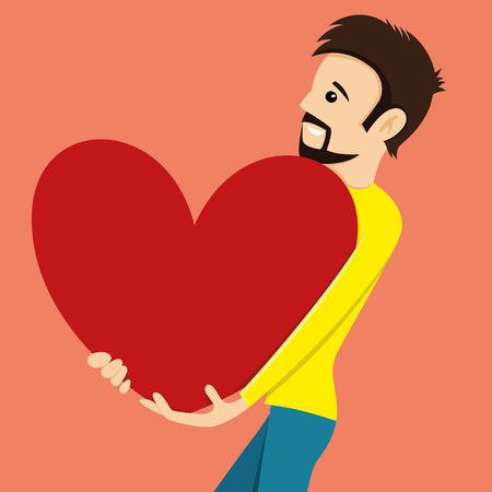 Man holds a red heart in his hands.のイラスト素材