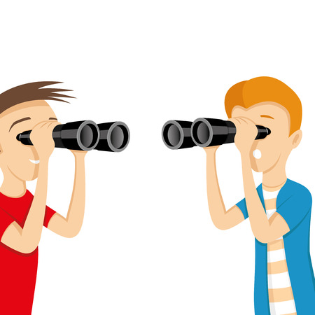 Young people looking through binoculars.のイラスト素材