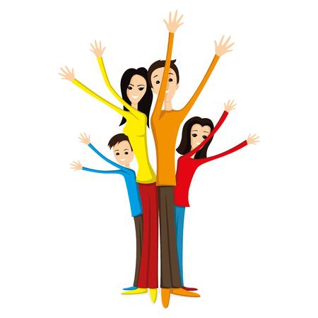 Happy family holding hands up.のイラスト素材