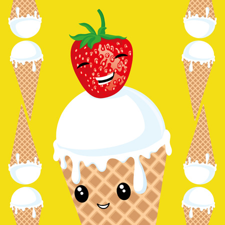 Ice cream with strawberries.のイラスト素材