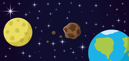 Asteroid in space between the moon and the earth.のイラスト素材