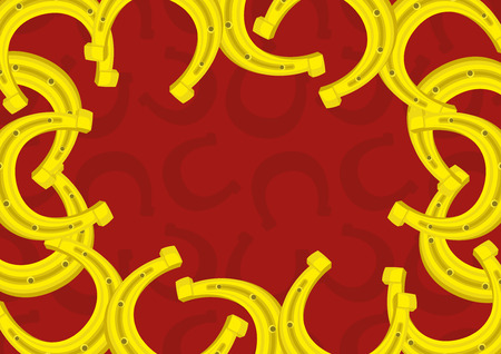 Golden horseshoes for good luck on a red background.のイラスト素材